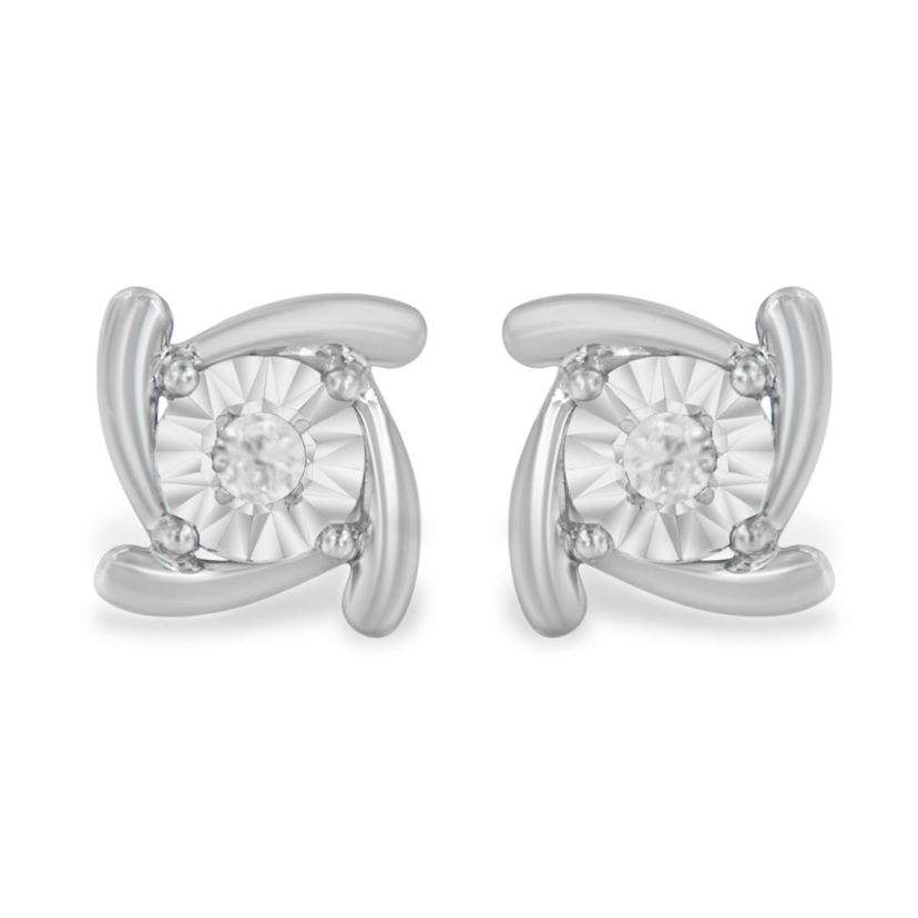 Silver 1/10 Ct Near Colorless Diamond Miracle- Square Pinwheel Stud Earrings