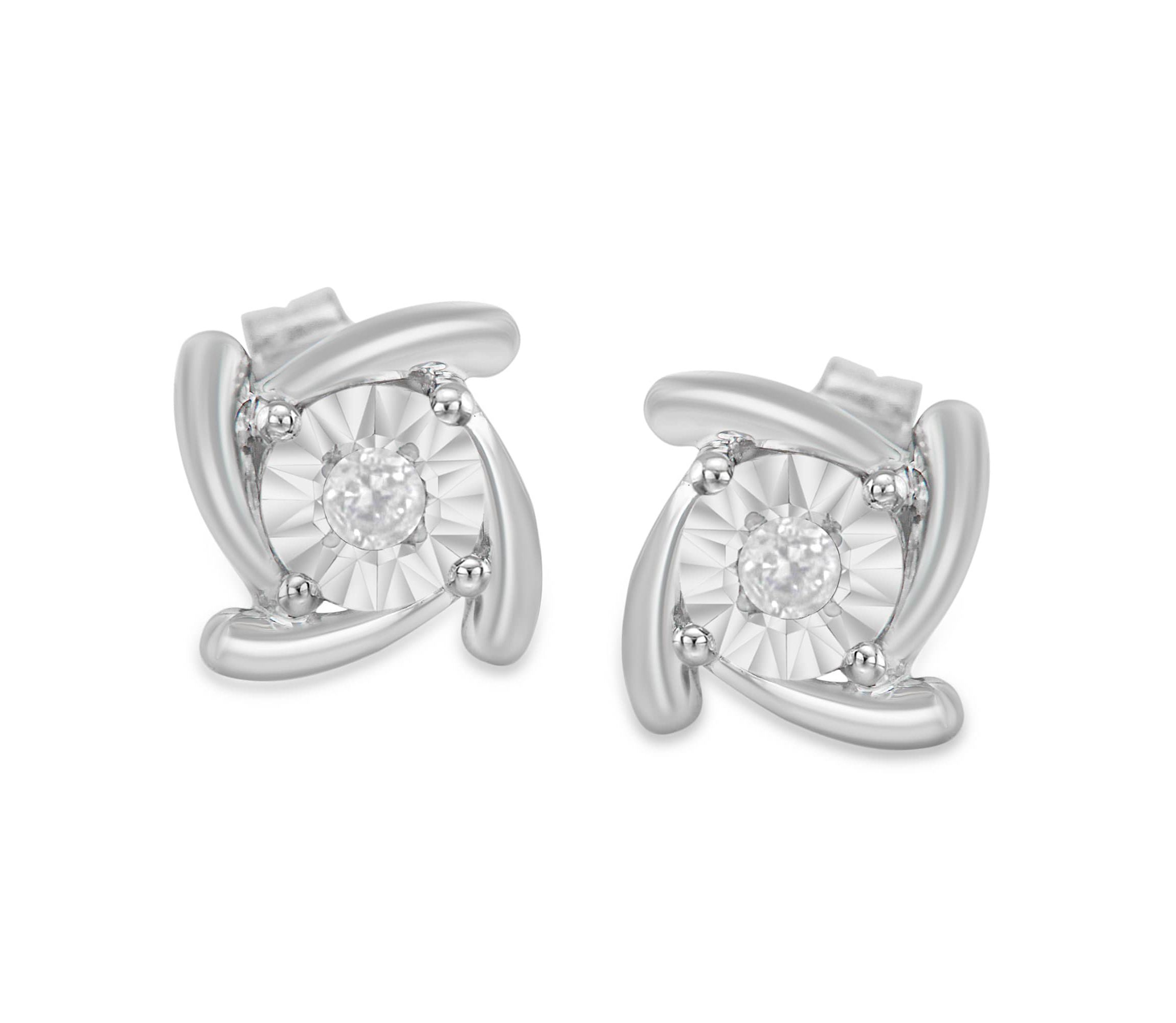 Silver 1/10 Ct Near Colorless Diamond Miracle- Square Pinwheel Stud Earrings