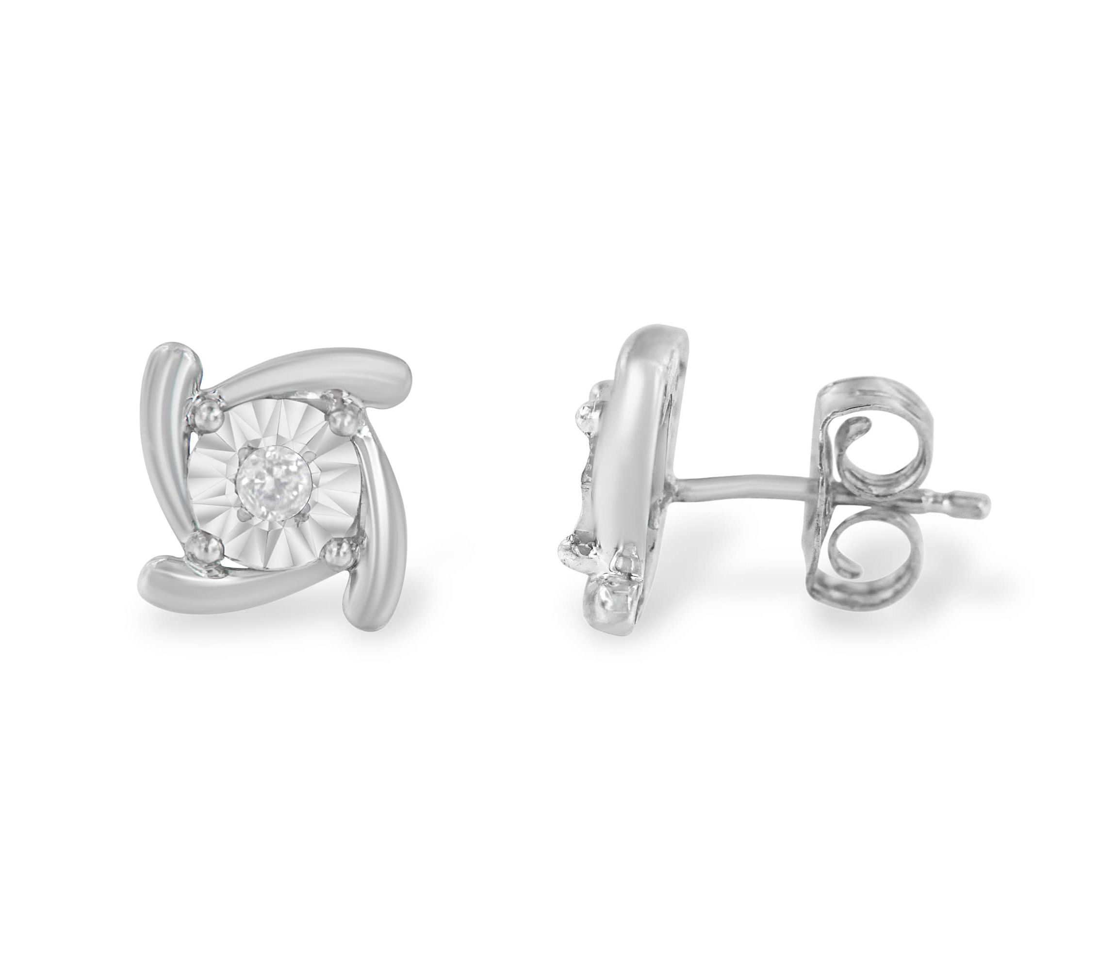 Silver 1/10 Ct Near Colorless Diamond Miracle- Square Pinwheel Stud Earrings