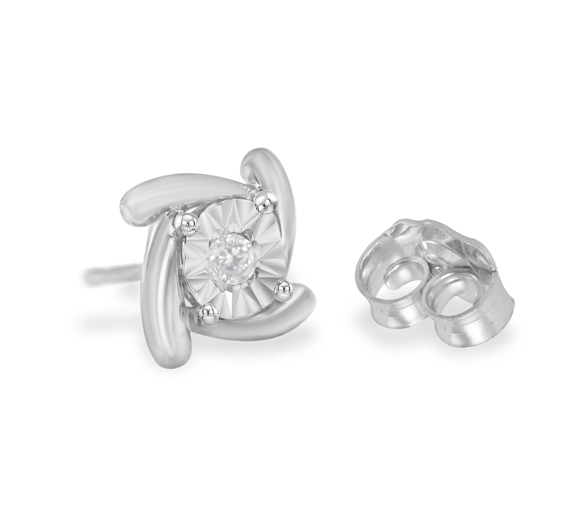 Silver 1/10 Ct Near Colorless Diamond Miracle- Square Pinwheel Stud Earrings