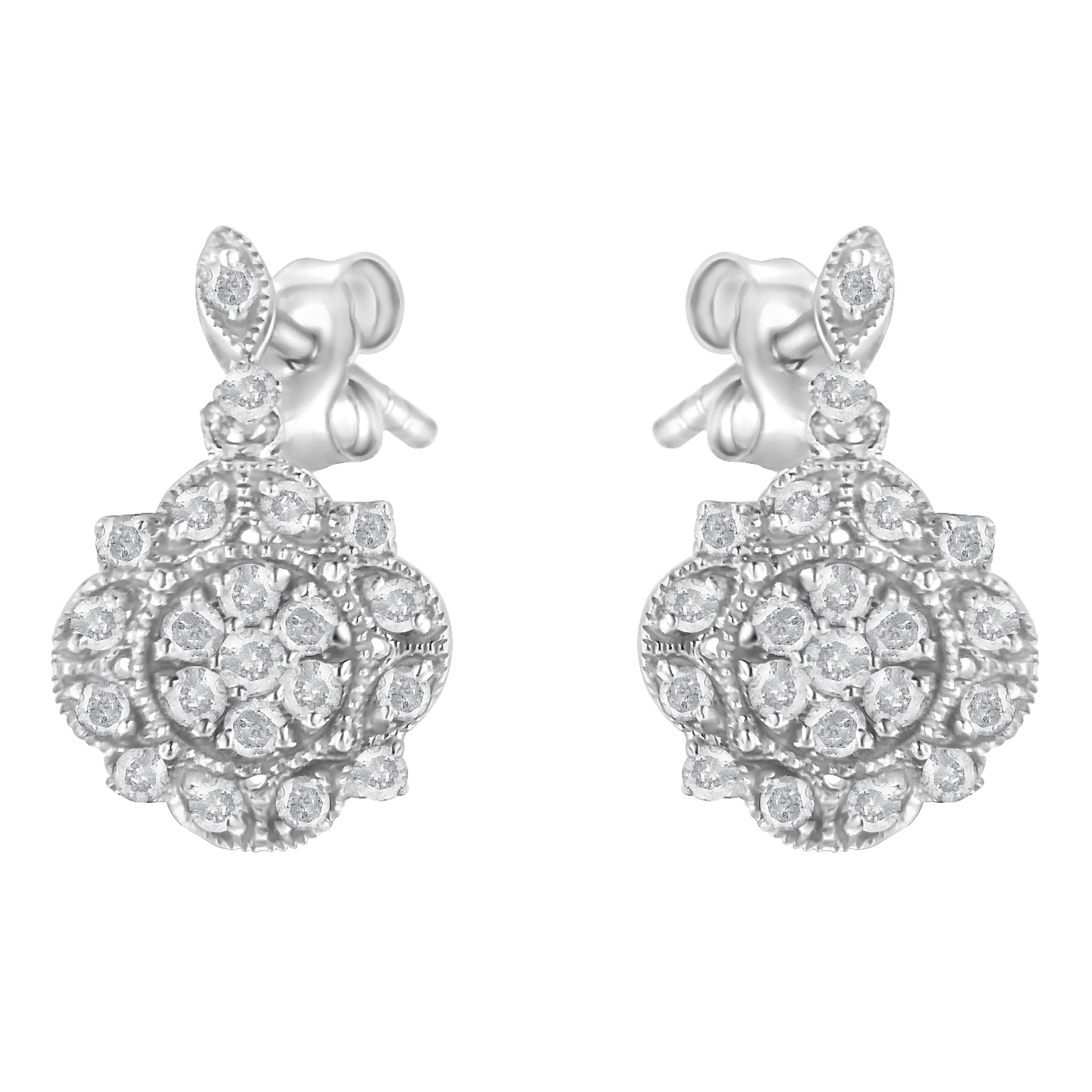 Silver 1/2 Ct Diamond Dangle Miligrain Earring