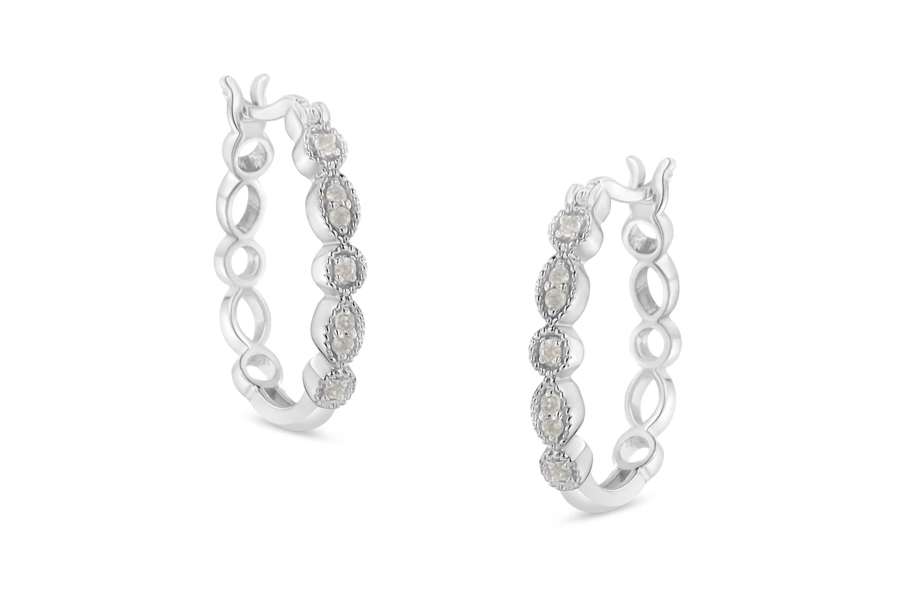 Silver 1/6 Ct Diamond Milgrain Hoop Earring