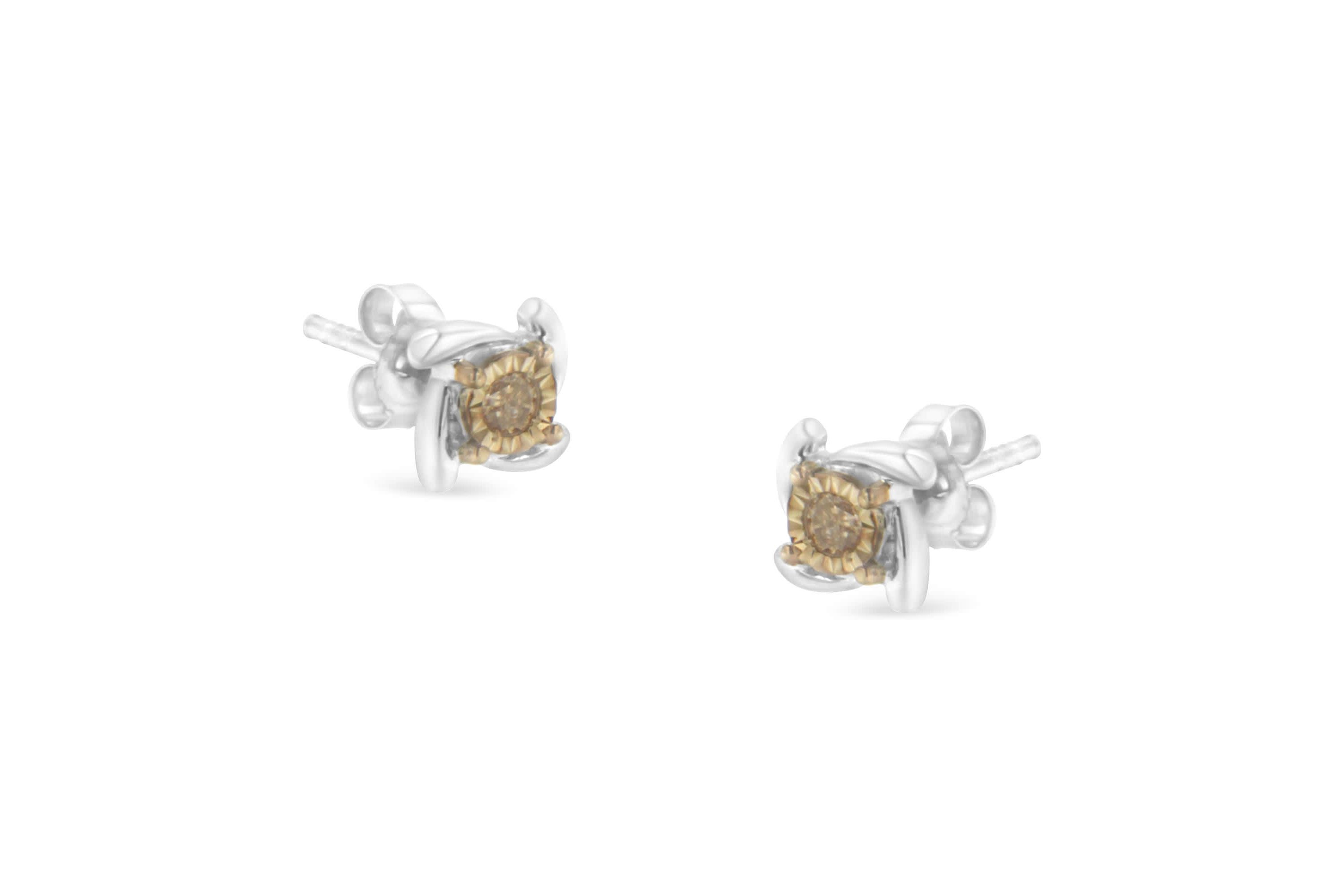 Two-Toned Sterling-Silver Diamond Stud Earring
