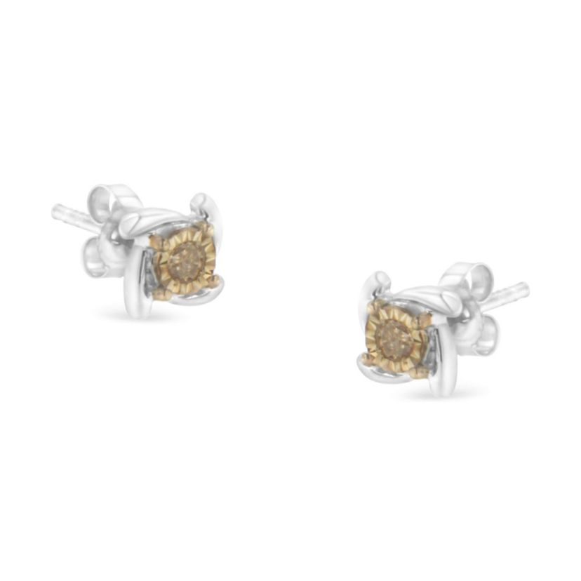 Two-Toned Sterling-Silver Diamond Stud Earring