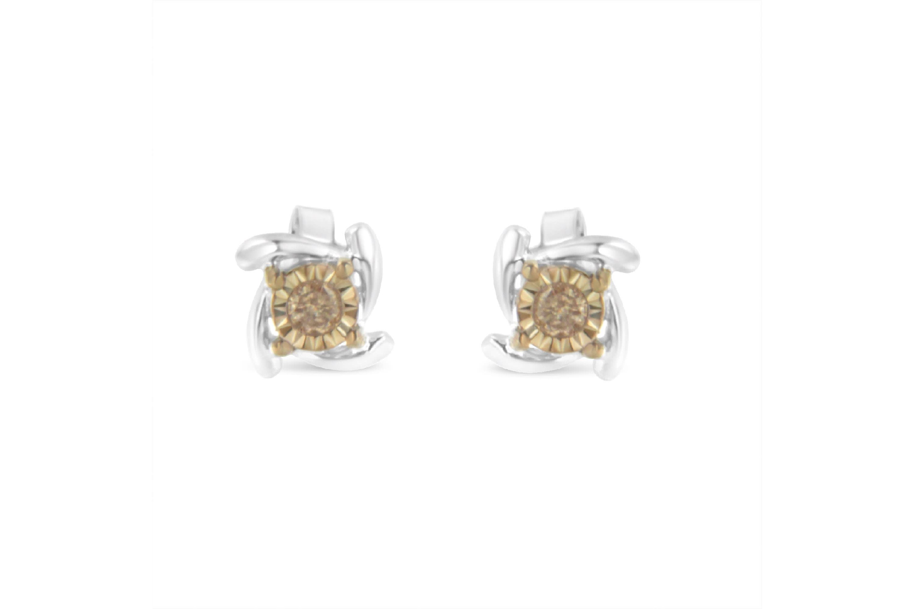 Two-Toned Sterling-Silver Diamond Stud Earring