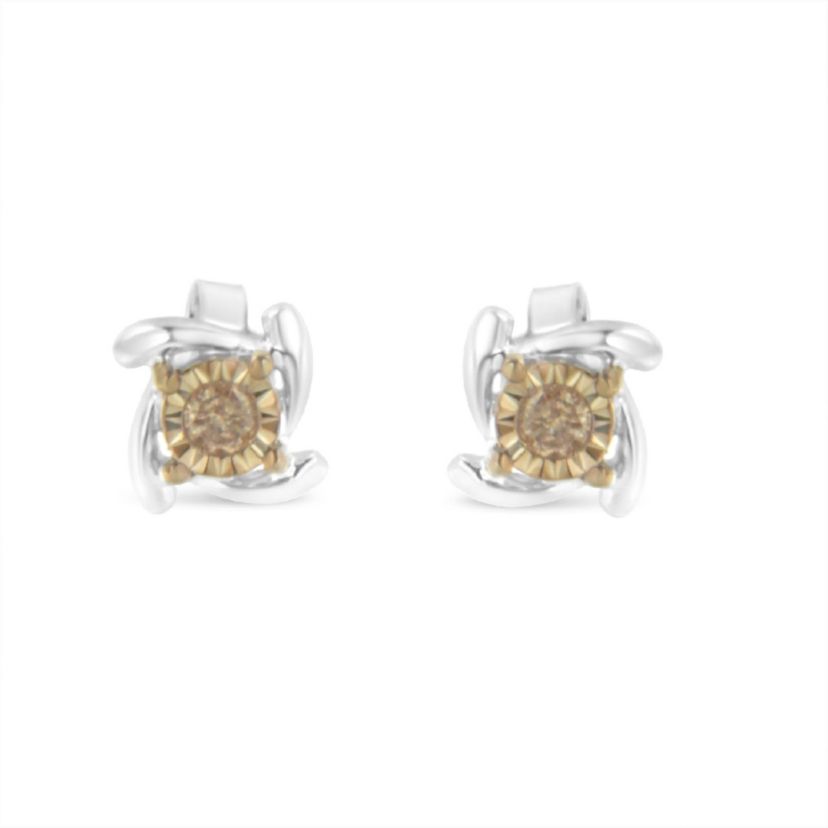 Two-Toned Sterling-Silver Diamond Stud Earring