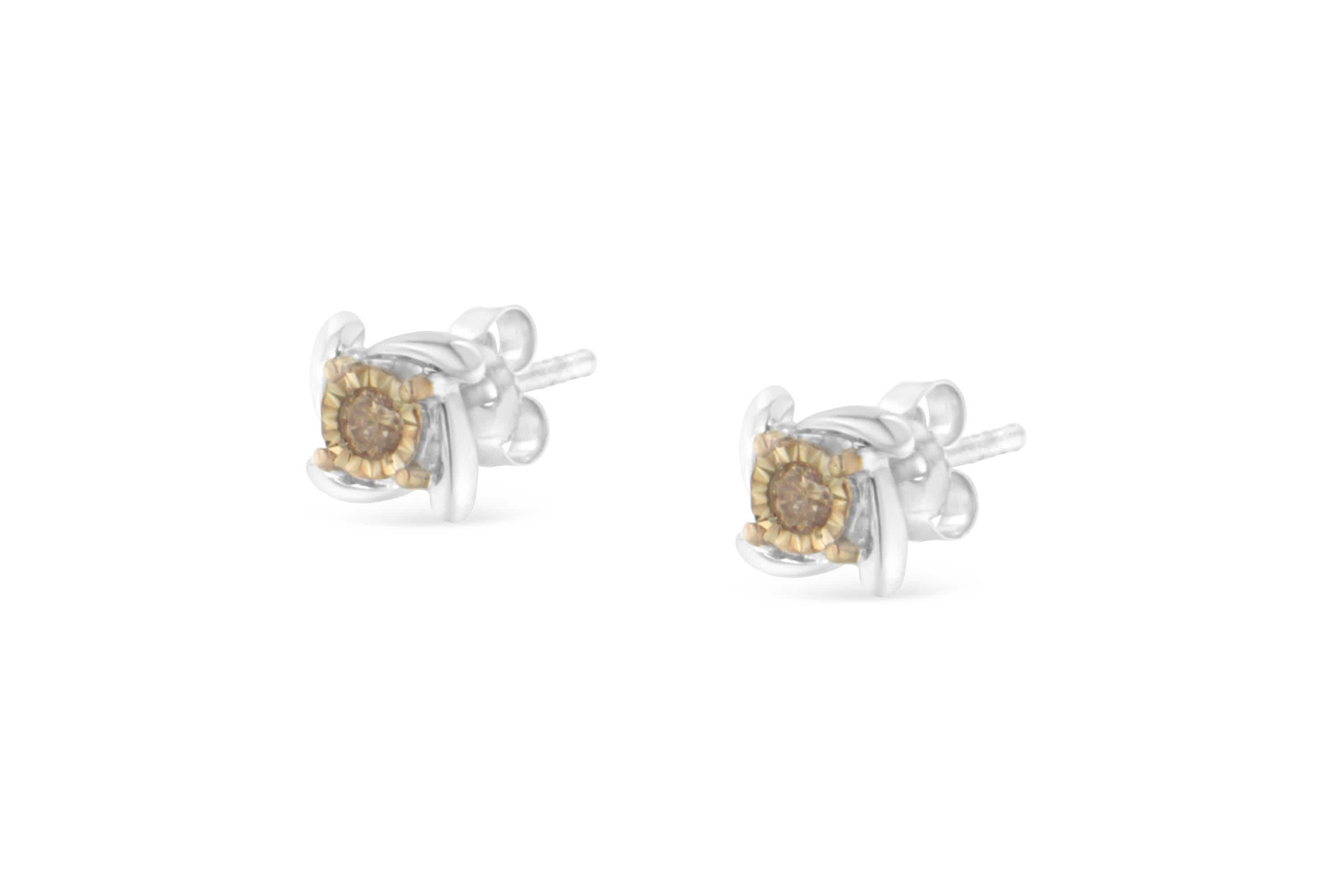 Two-Toned Sterling-Silver Diamond Stud Earring