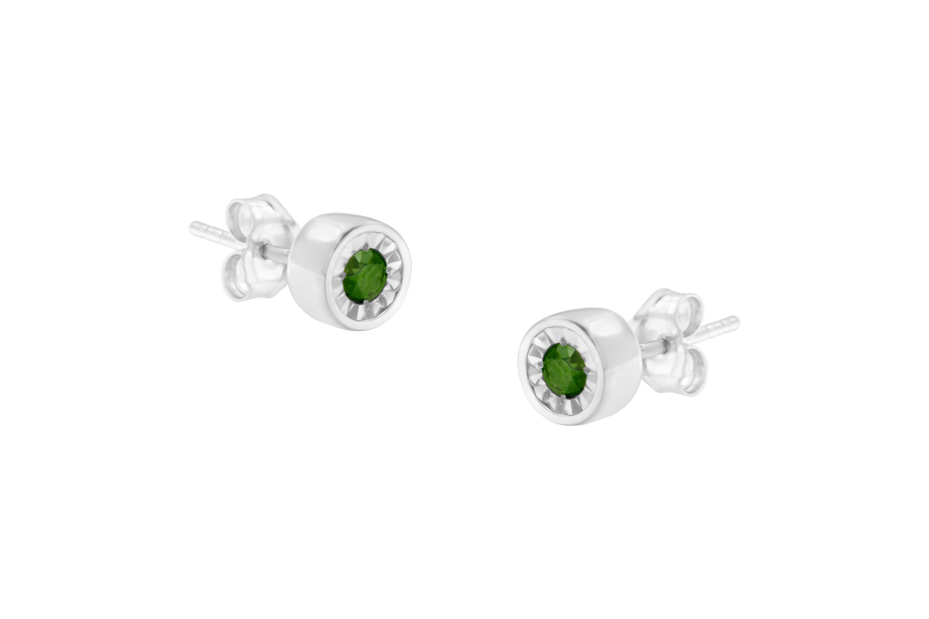 Silver 1/5 Ct Green Diamond Miracle- Stud Earrings