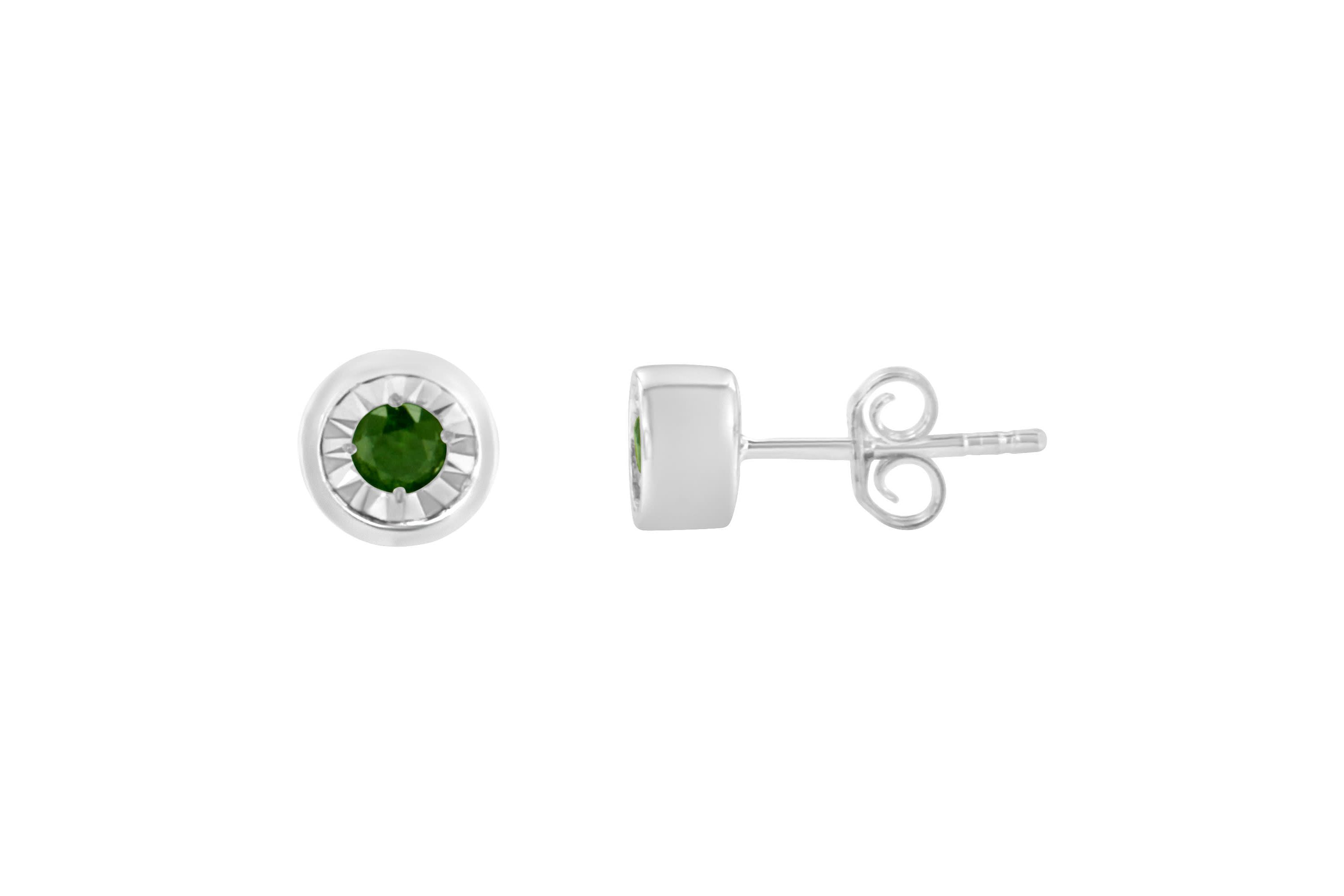 Silver 1/5 Ct Green Diamond Miracle- Stud Earrings