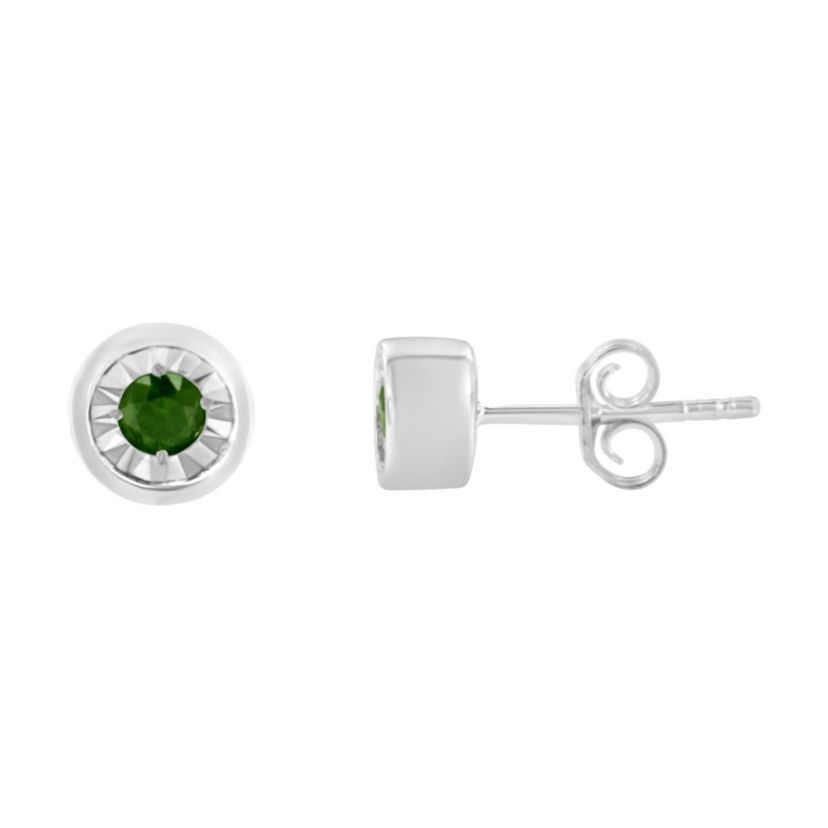 Silver 1/5 Ct Green Diamond Miracle- Stud Earrings