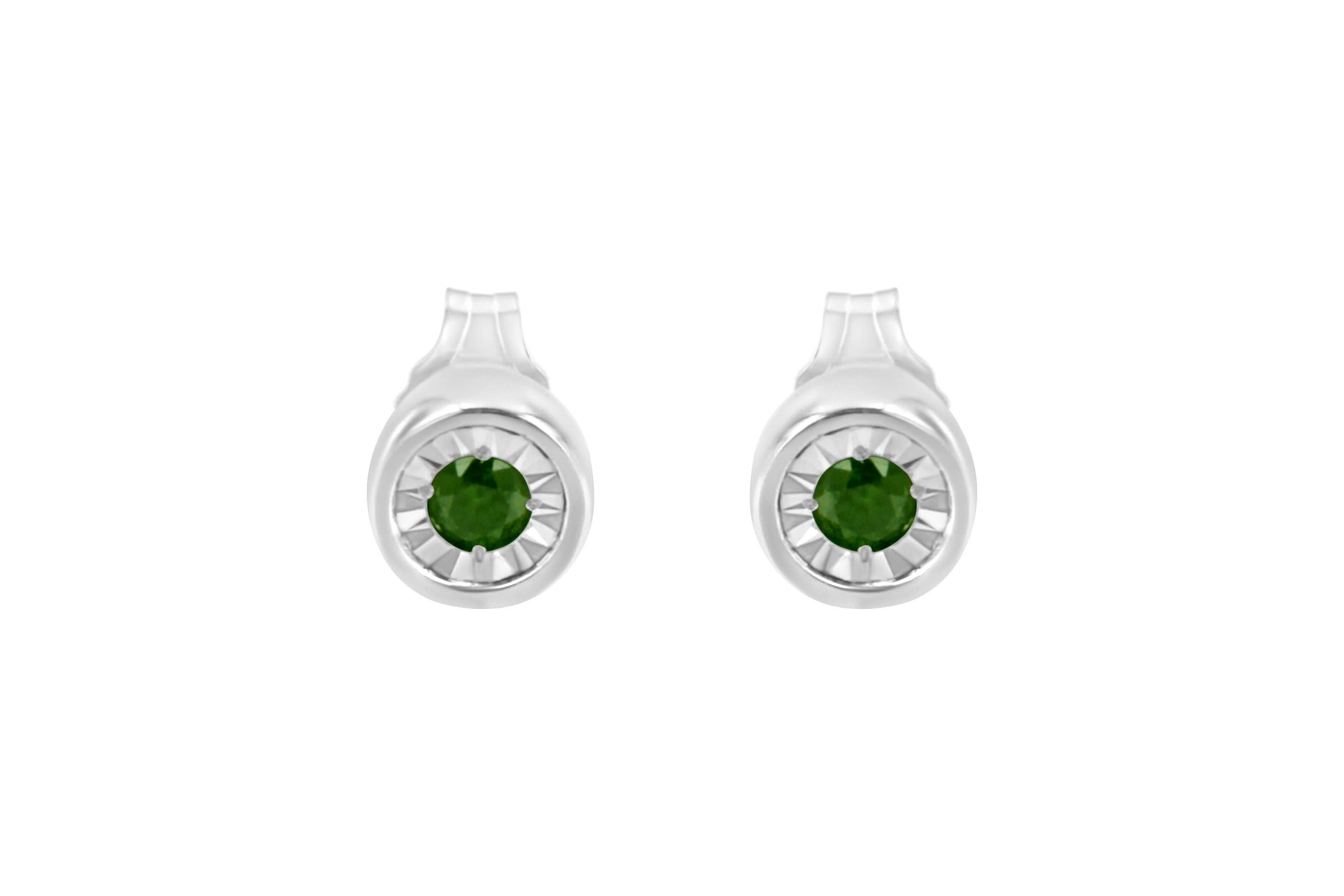 Silver 1/5 Ct Green Diamond Miracle- Stud Earrings