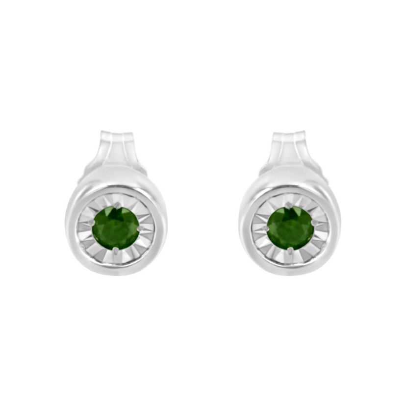 Silver 1/5 Ct Green Diamond Miracle- Stud Earrings