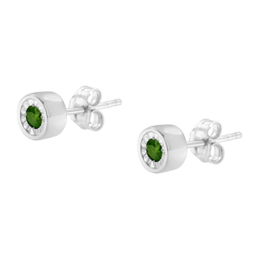 Silver 1/5 Ct Green Diamond Miracle- Stud Earrings
