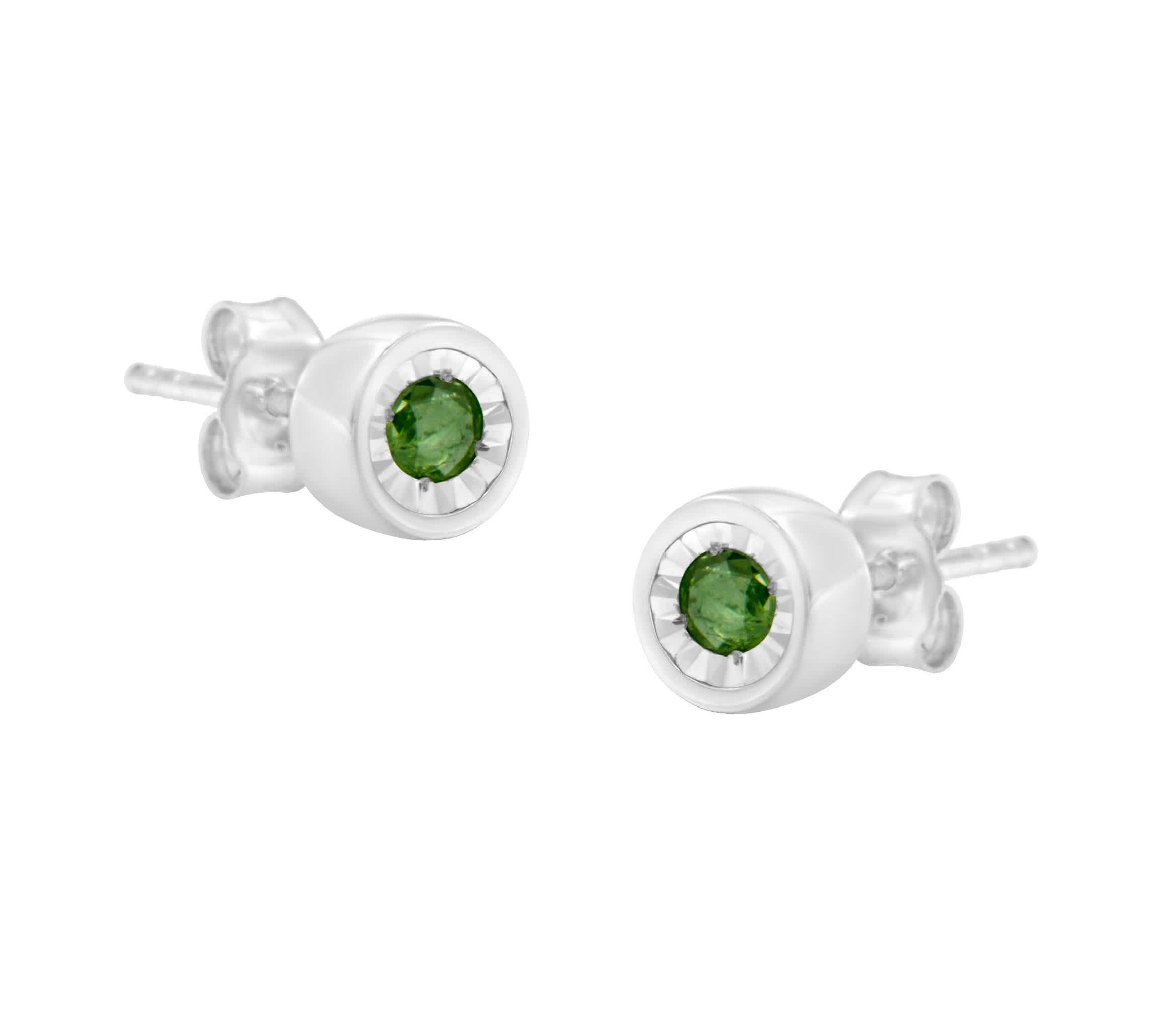 Silver 0.15 Ct Green Diamond Miracle- Stud Earrings