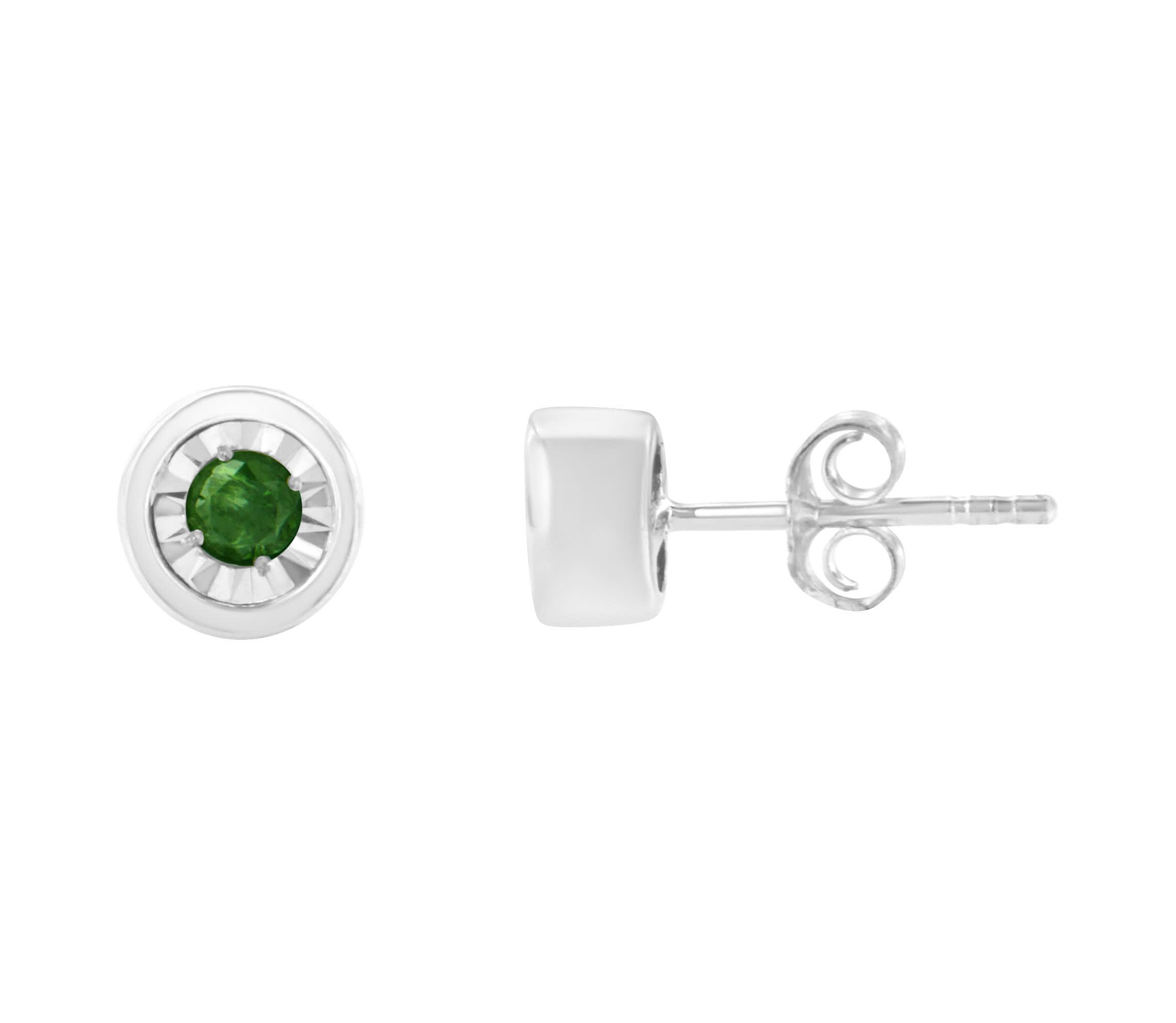 Silver 0.15 Ct Green Diamond Miracle- Stud Earrings
