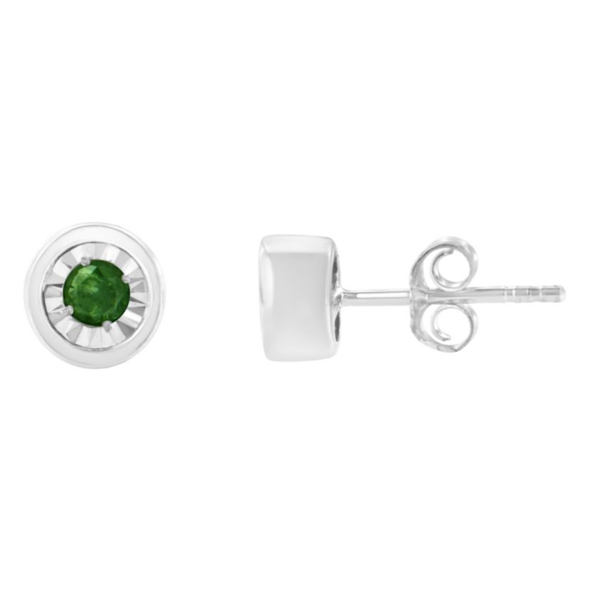 Silver 0.15 Ct Green Diamond Miracle- Stud Earrings