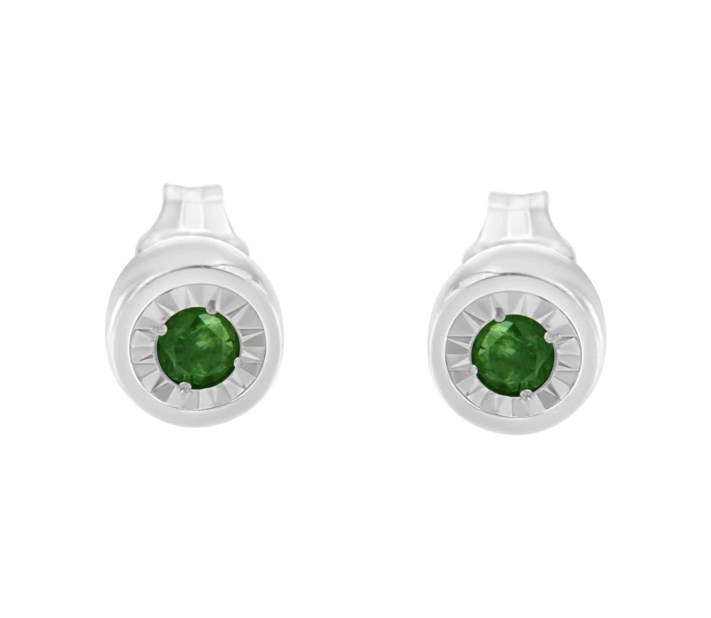 Silver 0.15 Ct Green Diamond Miracle- Stud Earrings