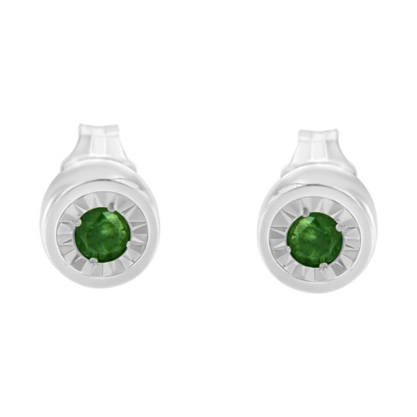 Silver 0.15 Ct Green Diamond Miracle- Stud Earrings