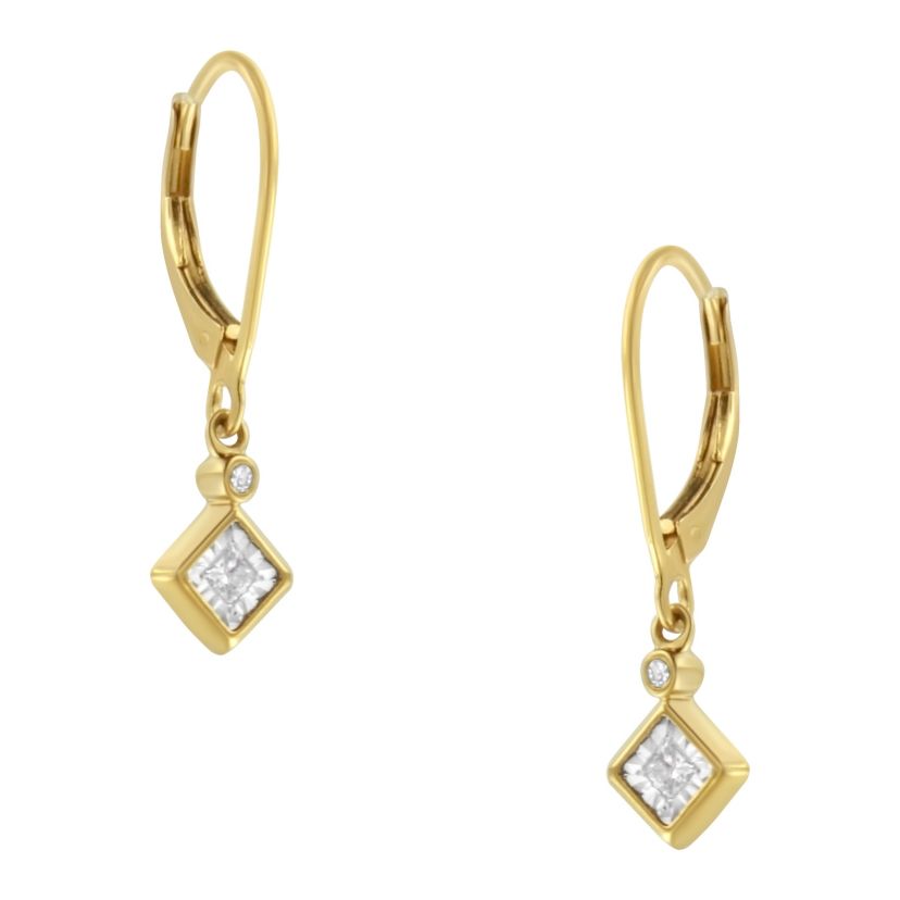 2 Micron 14K Yellow Gold Plating Diamond Dangle Earrings