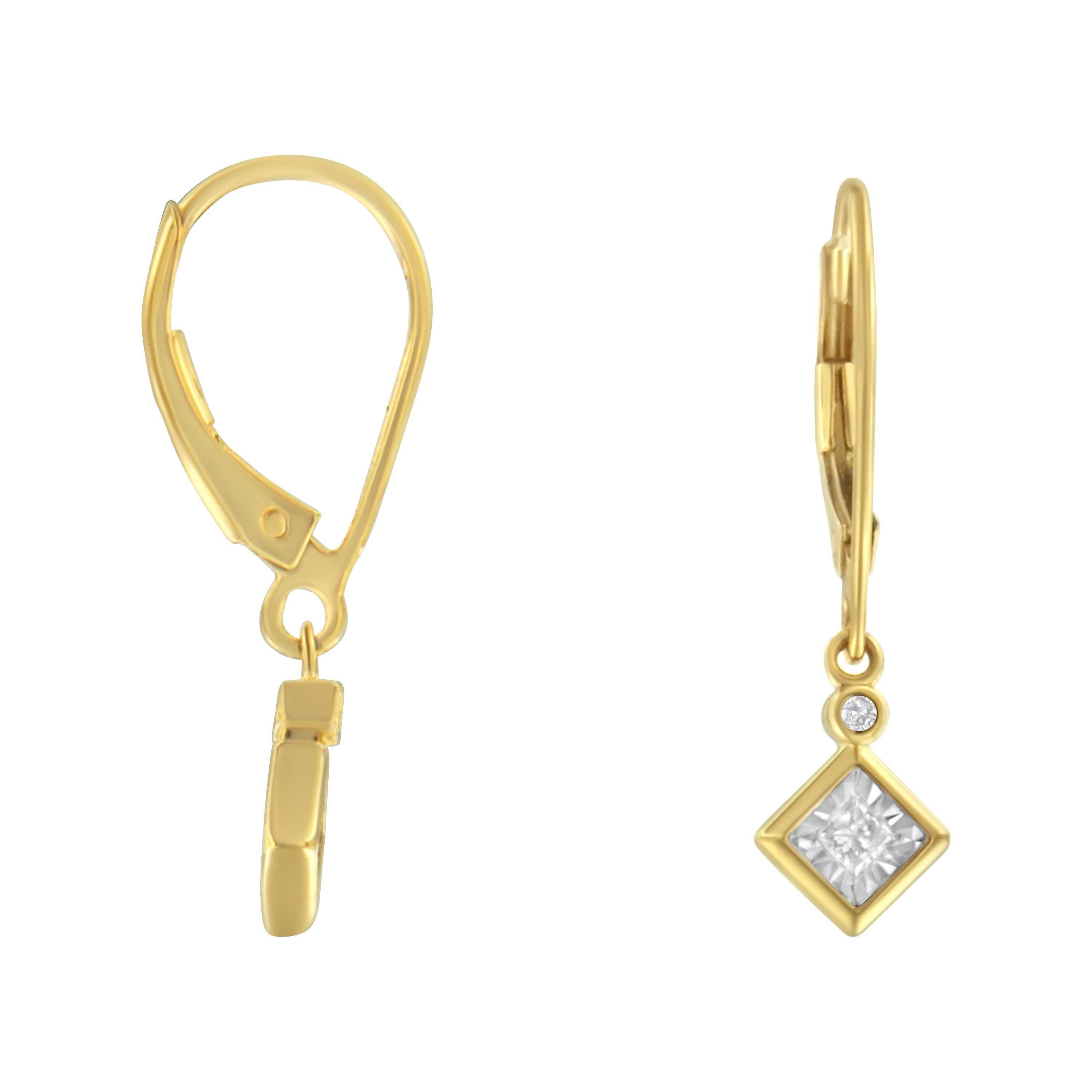 2 Micron 14K Yellow Gold Plating Diamond Dangle Earrings