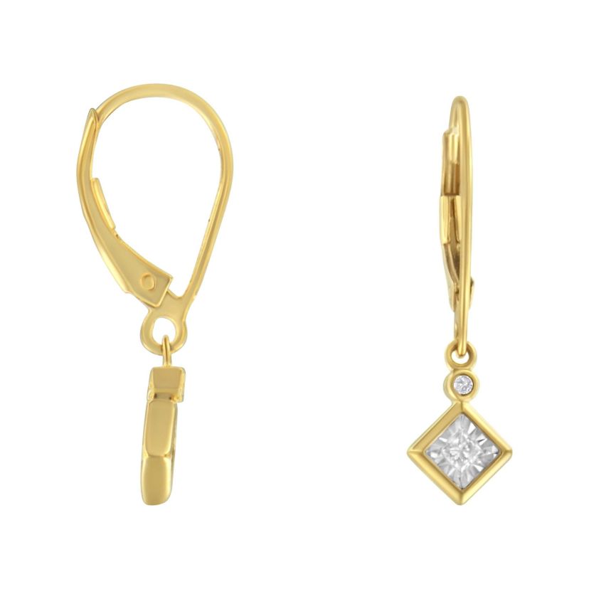 2 Micron 14K Yellow Gold Plating Diamond Dangle Earrings