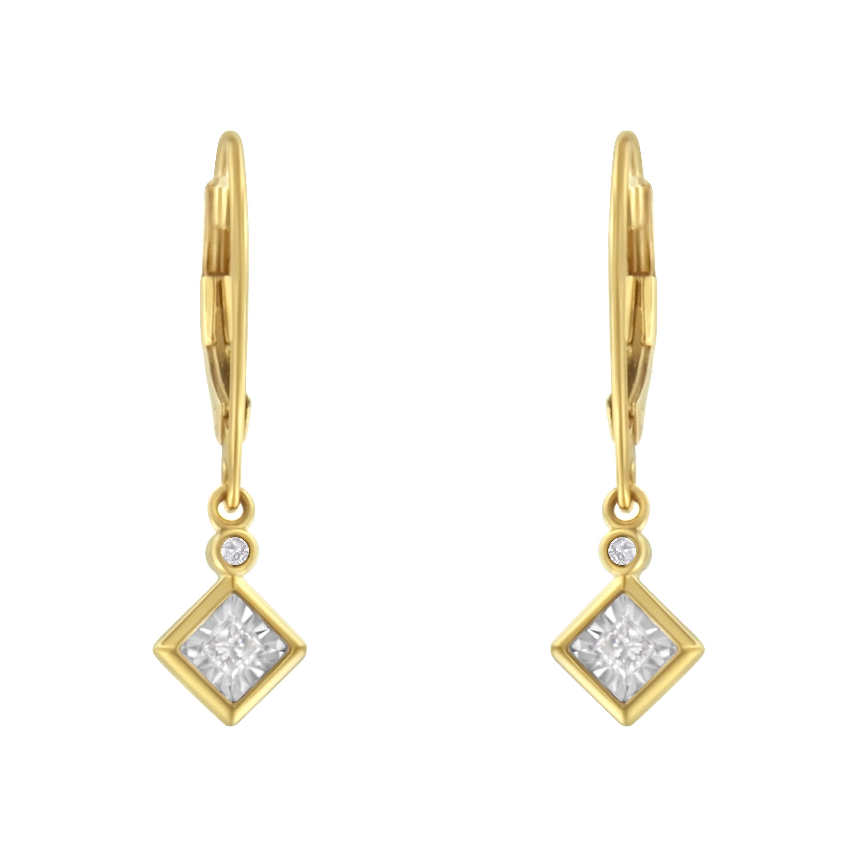 2 Micron 14K Yellow Gold Plating Diamond Dangle Earrings