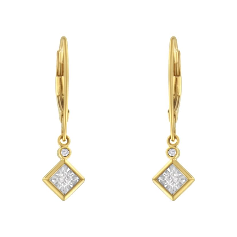 2 Micron 14K Yellow Gold Plating Diamond Dangle Earrings