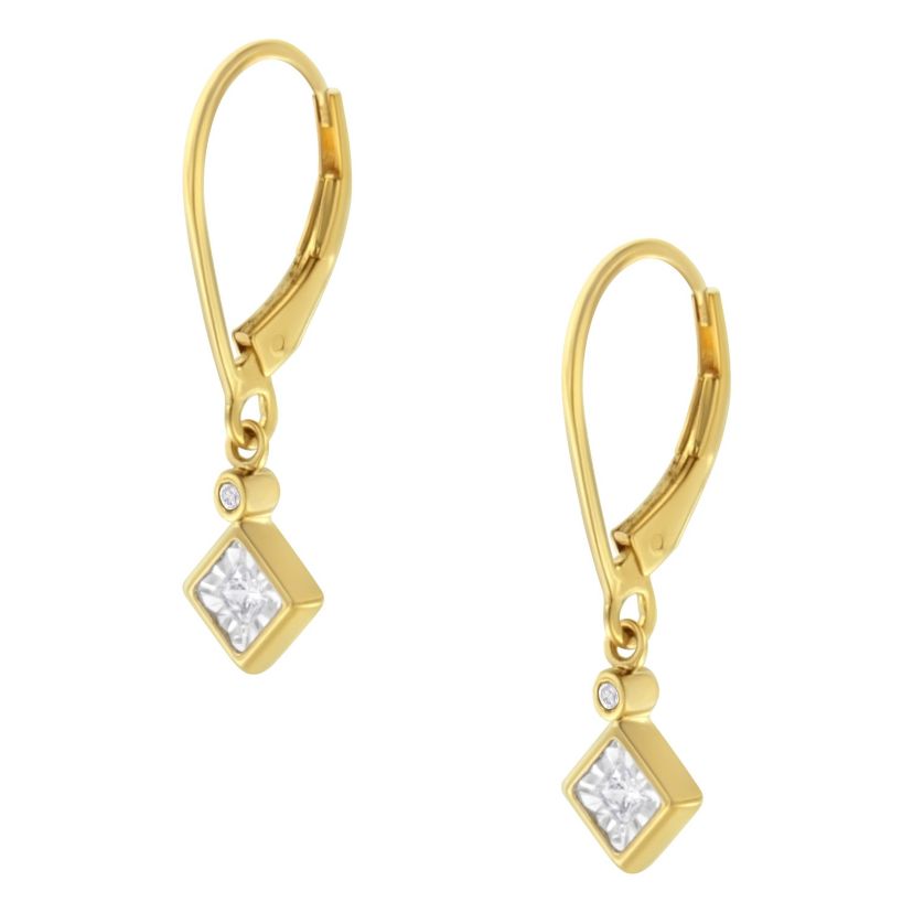 2 Micron 14K Yellow Gold Plating Diamond Dangle Earrings