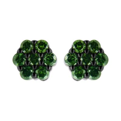 Haus of Brilliance .925 Sterling Silver 4.0 Cttw Prong Set Round-Cut Treated Green Diamond Floral Cluster Stud Earring