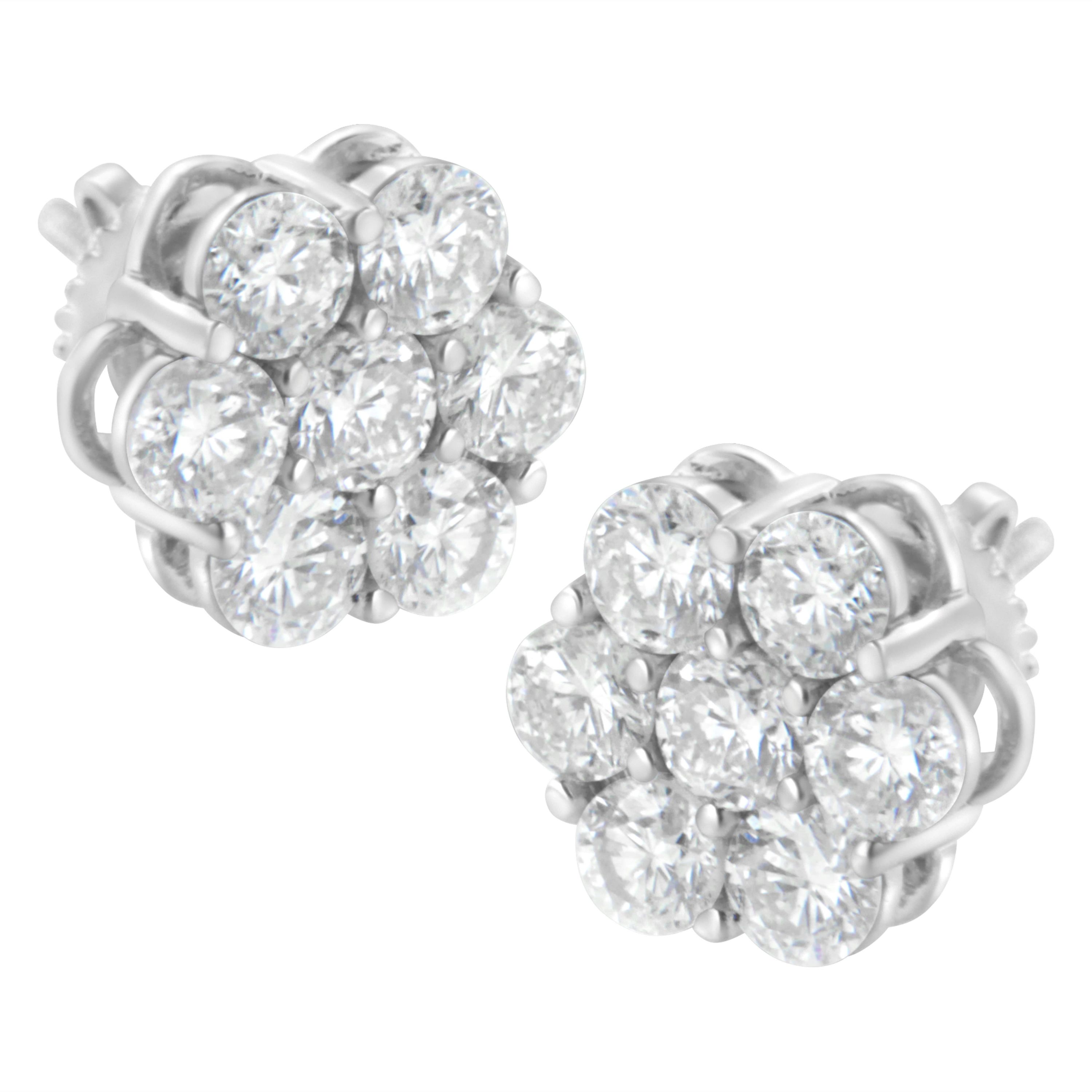 Sterling Silver 2 Ct Floral Composite 7 Stone Diamond Stud Earring