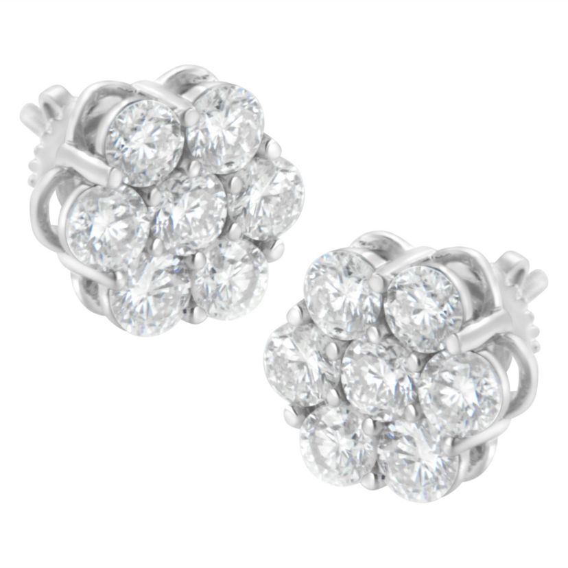 Sterling Silver 2 Ct Floral Composite 7 Stone Diamond Stud Earring