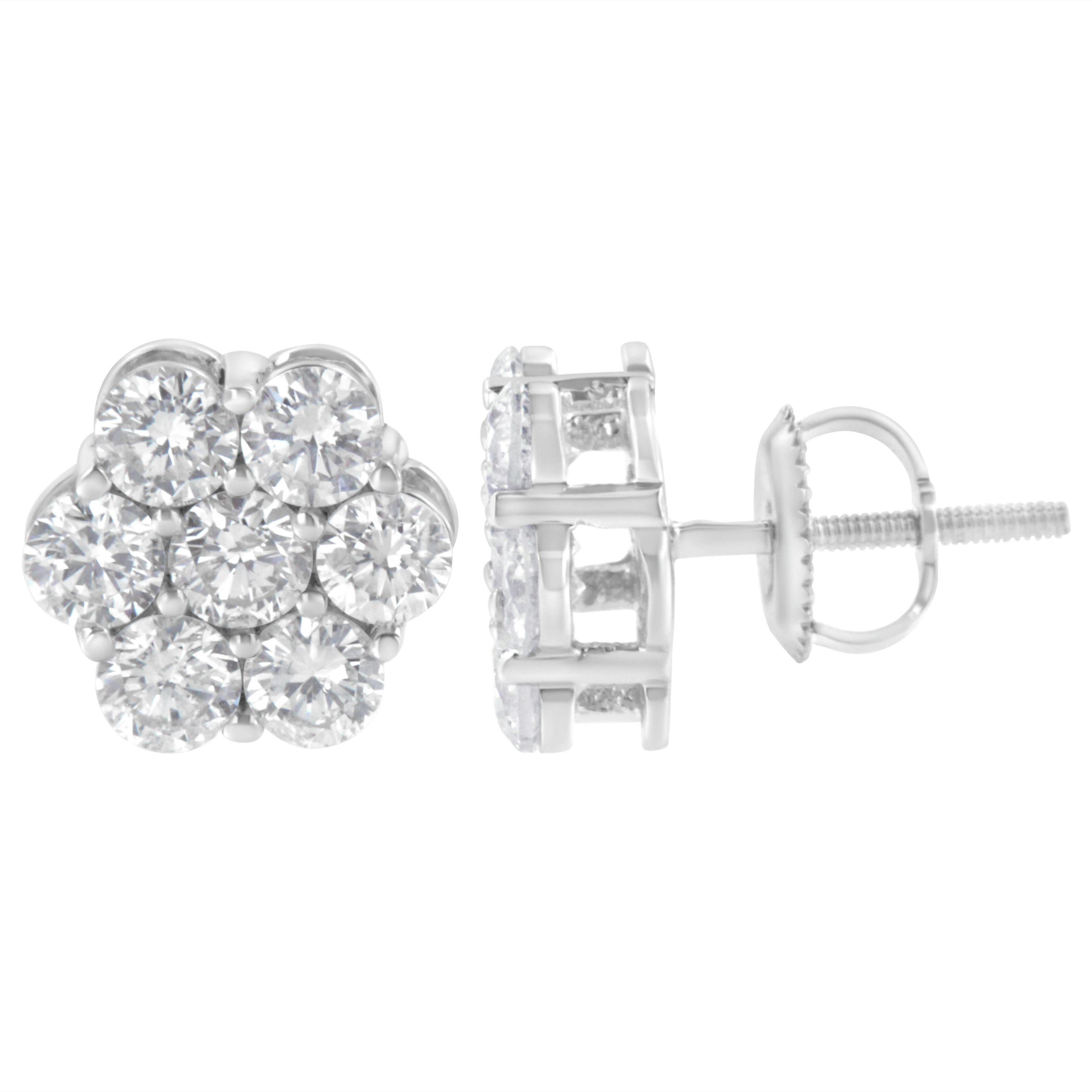 Sterling Silver 2 Ct Floral Composite 7 Stone Diamond Stud Earring