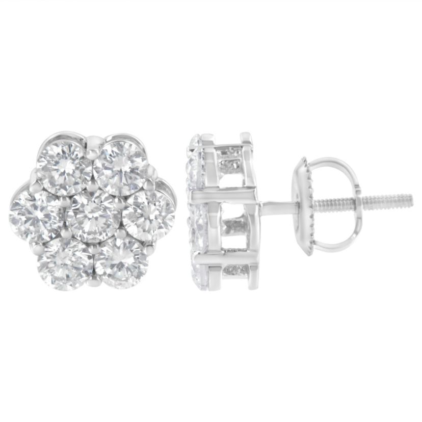 Sterling Silver 2 Ct Floral Composite 7 Stone Diamond Stud Earring
