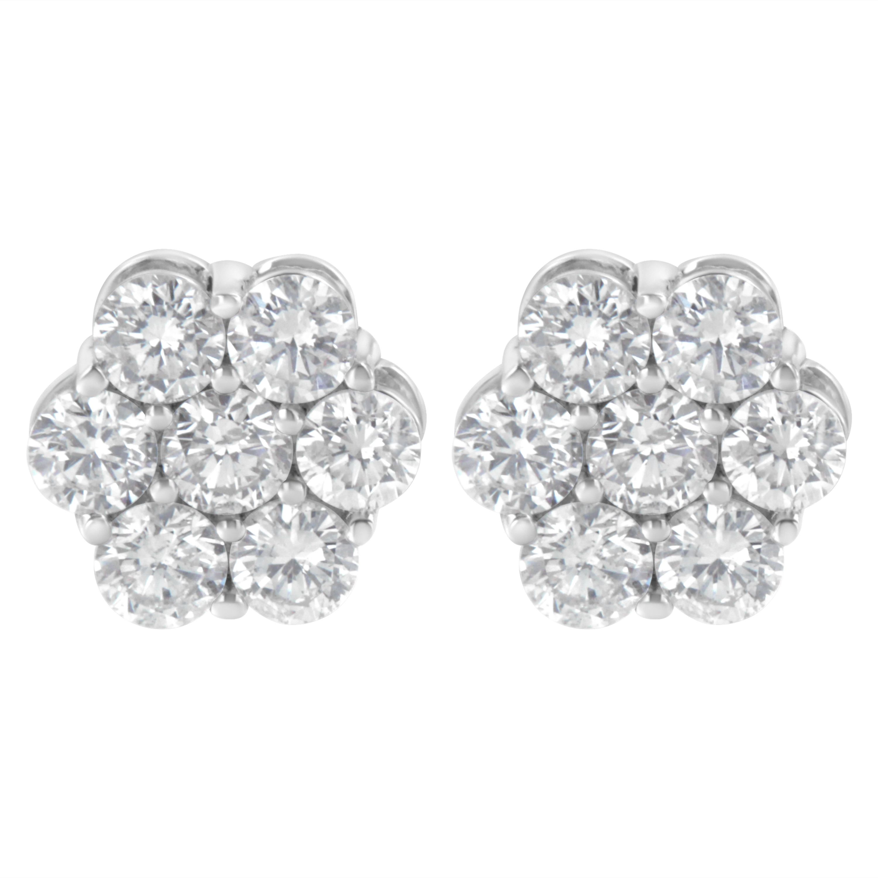 Sterling Silver 2 Ct Floral Composite 7 Stone Diamond Stud Earring