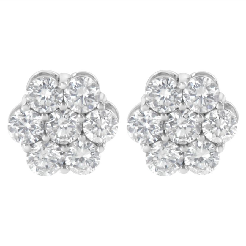 Sterling Silver 2 Ct Floral Composite 7 Stone Diamond Stud Earring