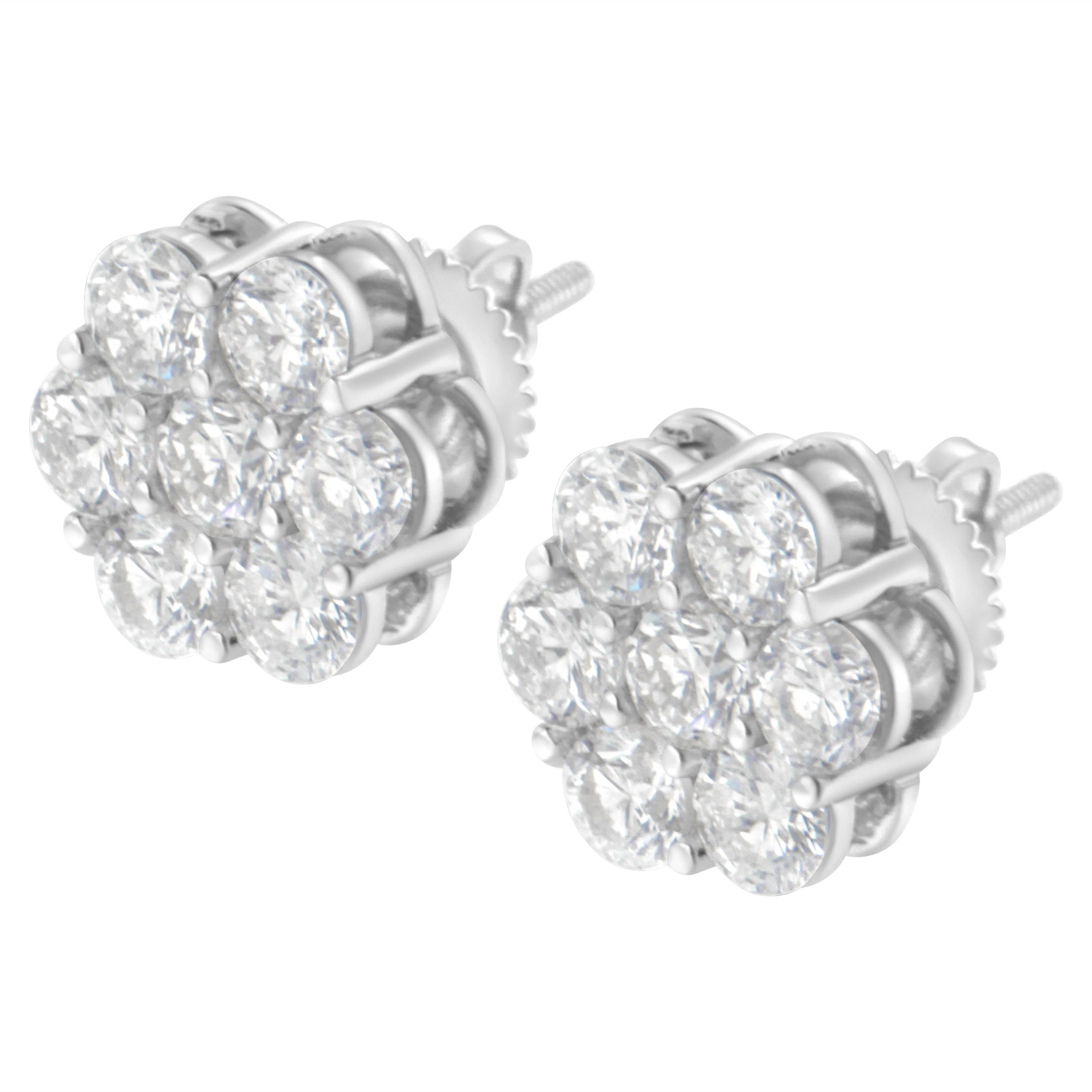 Sterling Silver 2 Ct Floral Composite 7 Stone Diamond Stud Earring