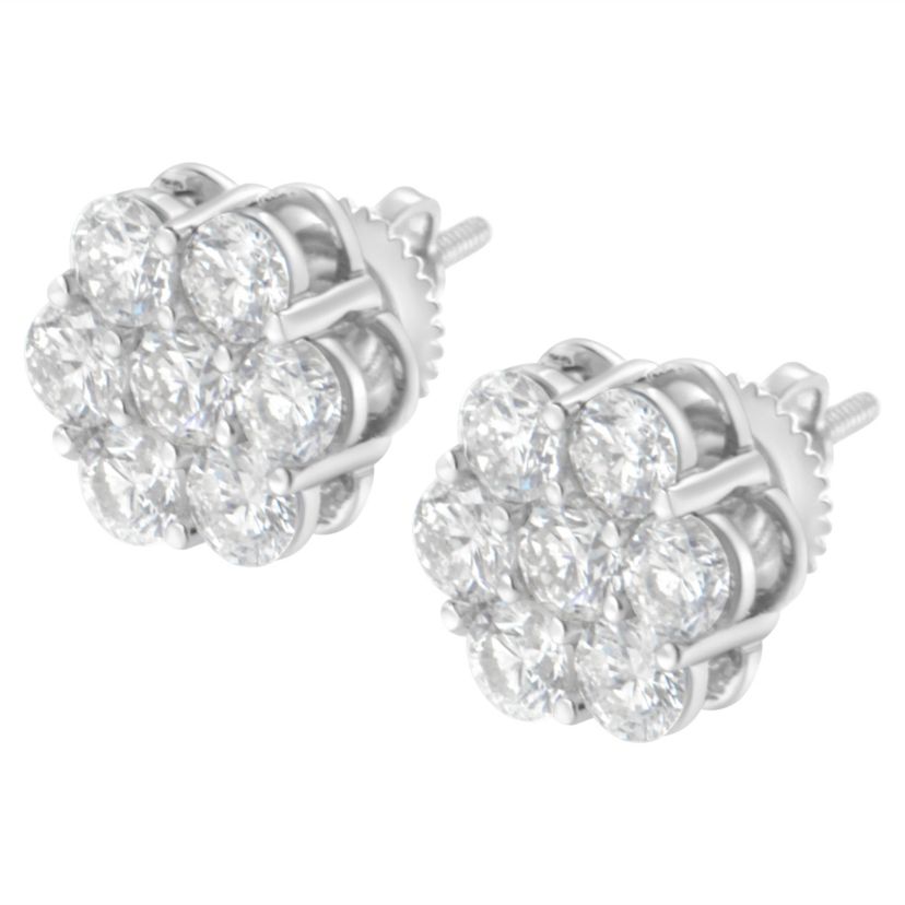Sterling Silver 2 Ct Floral Composite 7 Stone Diamond Stud Earring