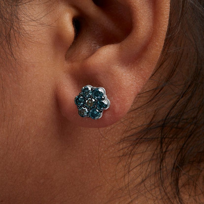 Sterling Silver 2 Ct Floral Composite 7 Stone Diamond Stud Earring