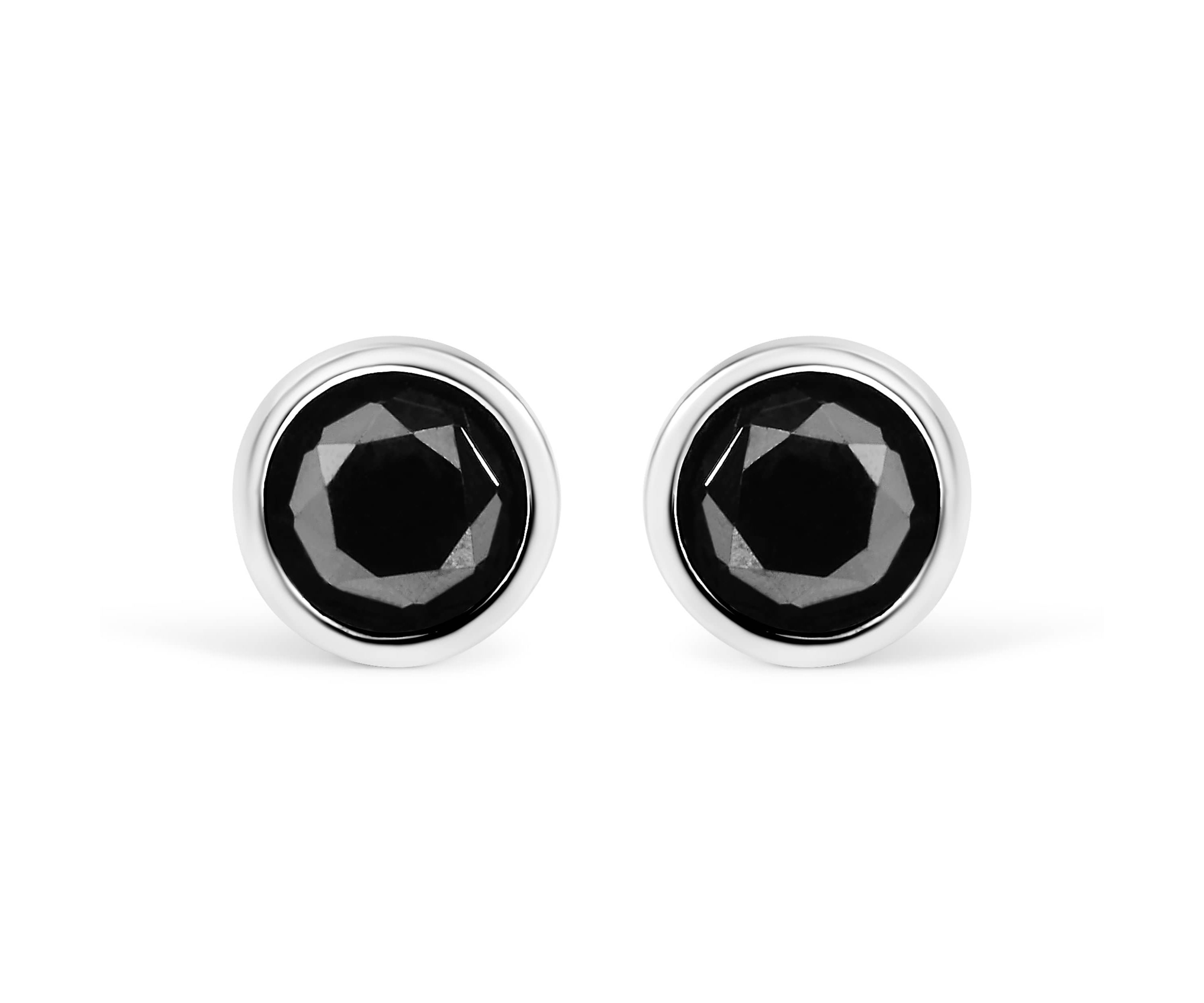 Silver 4.00 Ct Black Diamond Bezel- Stud Earrings with Screw Backs
