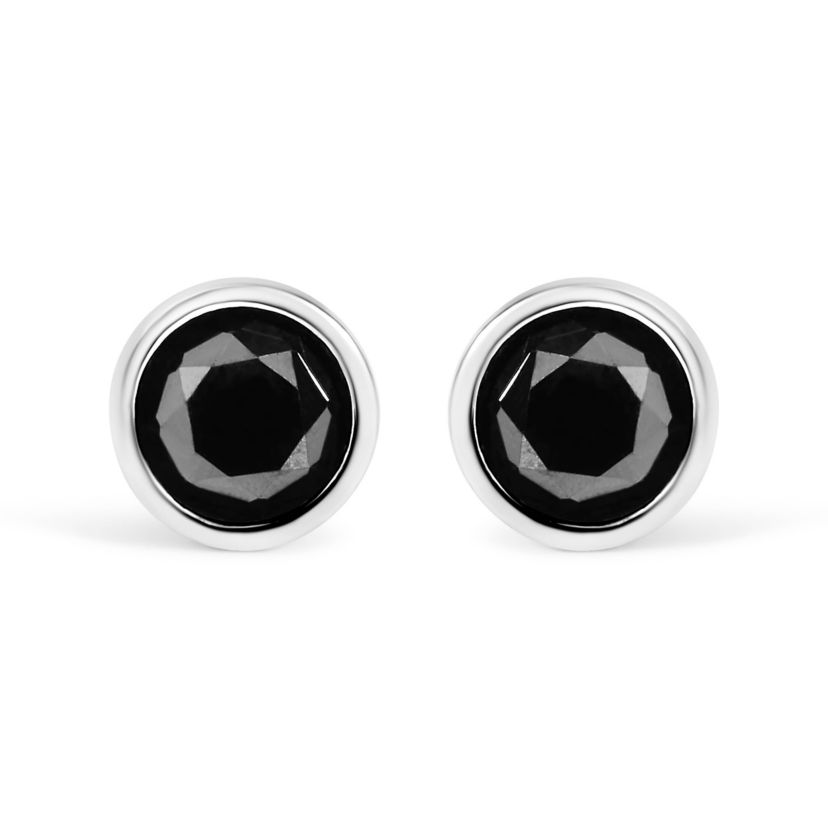 Silver 4.00 Ct Black Diamond Bezel- Stud Earrings with Screw Backs