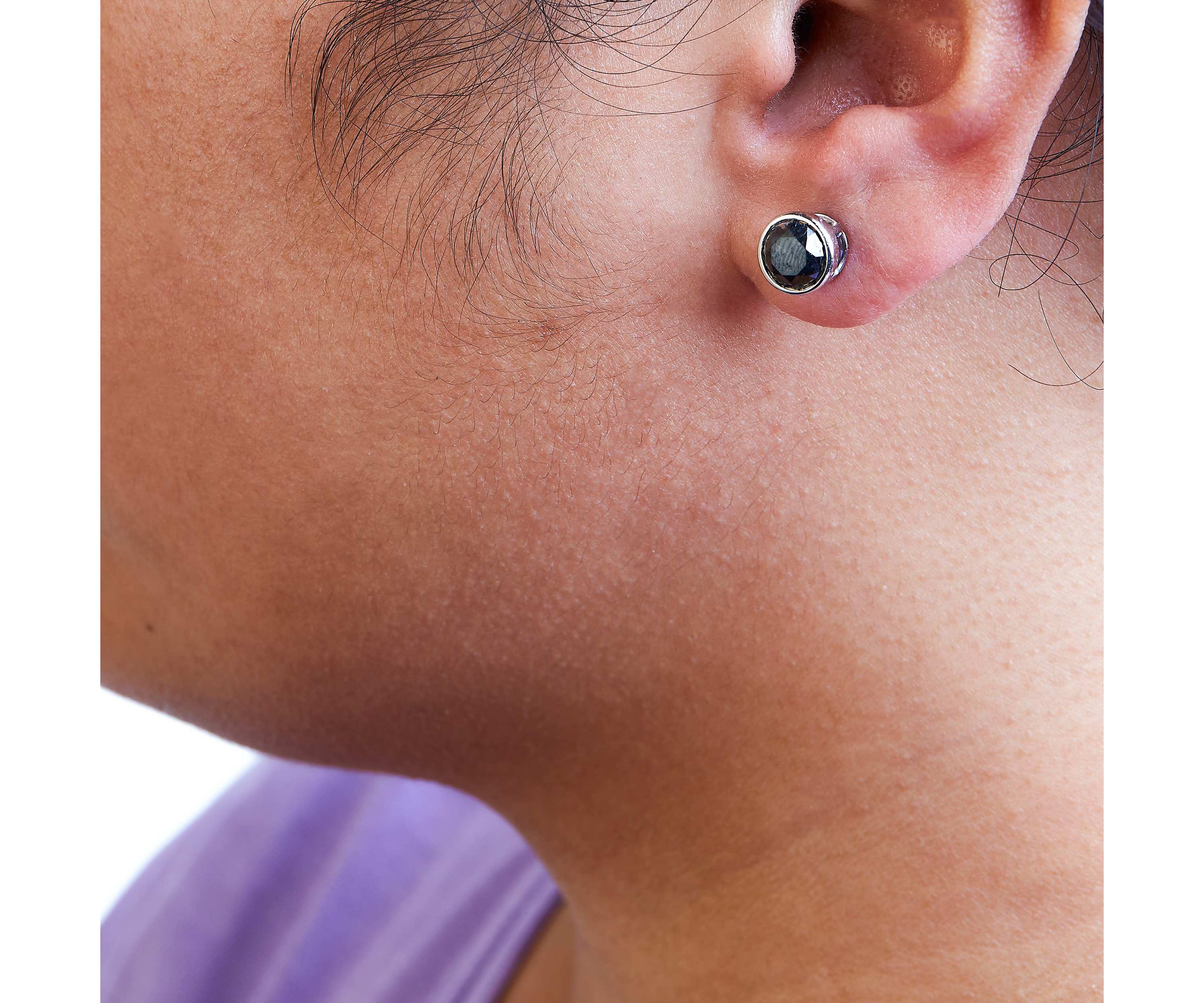 Silver 4.00 Ct Black Diamond Bezel- Stud Earrings with Screw Backs