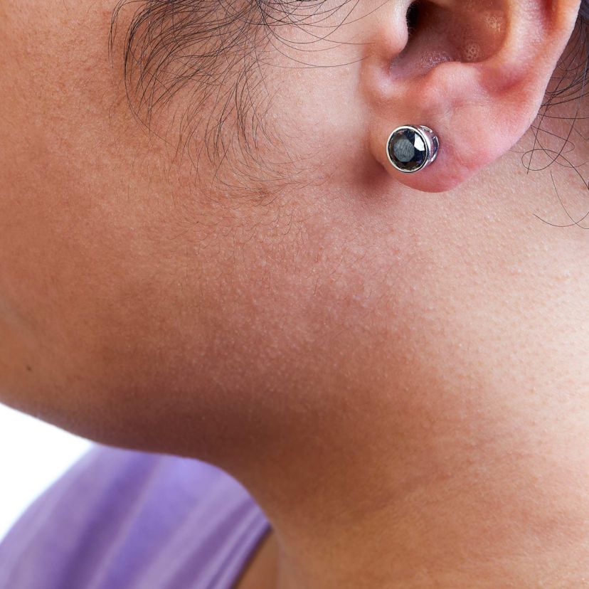 Silver 4.00 Ct Black Diamond Bezel- Stud Earrings with Screw Backs