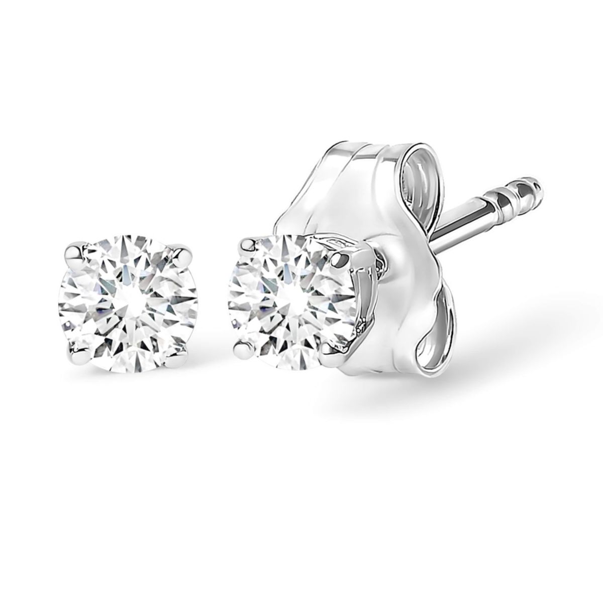 Lab Created Silver Silver 1/2 Ct Round Lab Grown Diamond Solitaire Stud Earrings
