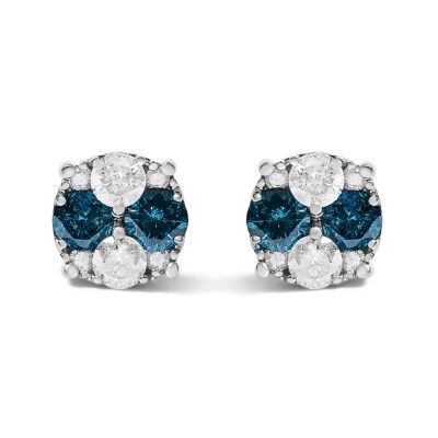 Haus of Brilliance .925 Sterling Silver 2.0 Cttw Blue Diamond Composite Cluster Stud Earring