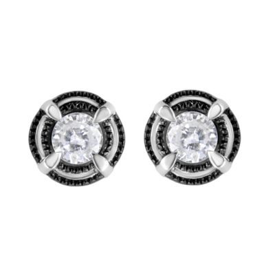 Haus of Brilliance Black Rhodium Plated Silver 1/2 Ct Diamond Halo Solitaire Milgrain Stud Earrings, White