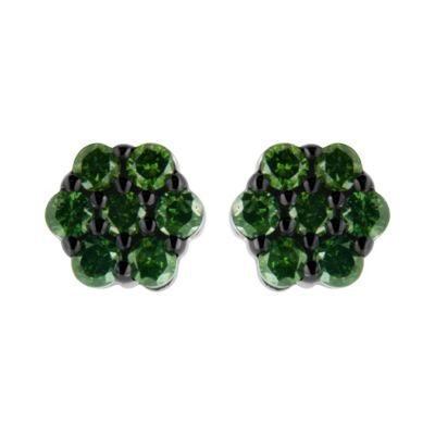 Haus of Brilliance Silver 1/2 Ct Prong Round Green Diamond Floral Cluster Stud Earring, White