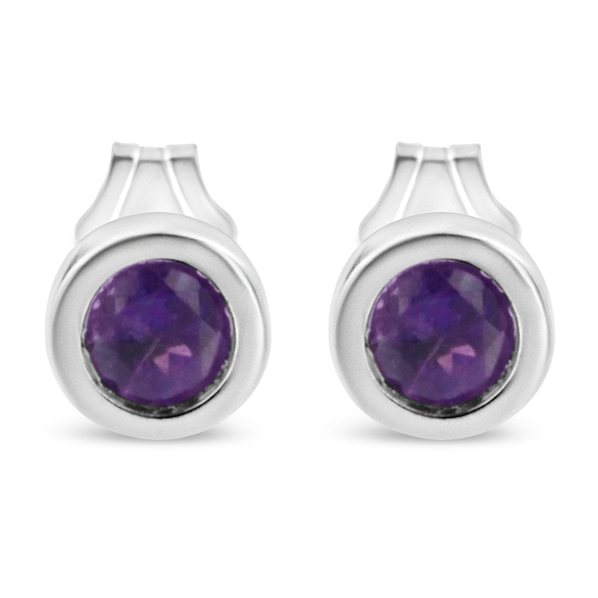 Silver Bezel 3.5mm Purple Amethyst Gemstone Solitaire Stud Earrings