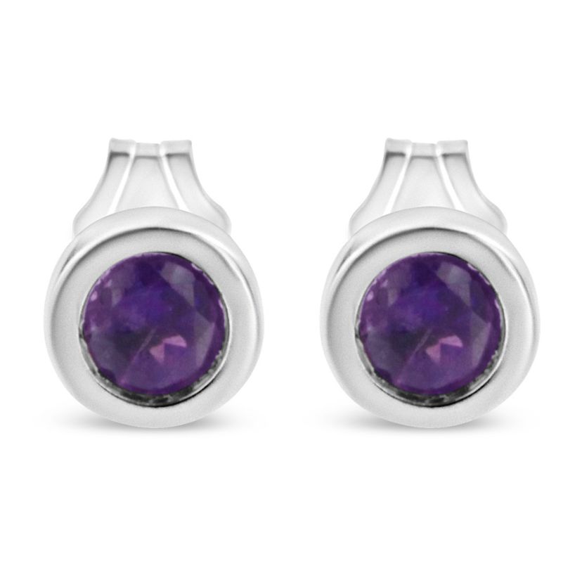 Silver Bezel 3.5mm Purple Amethyst Gemstone Solitaire Stud Earrings