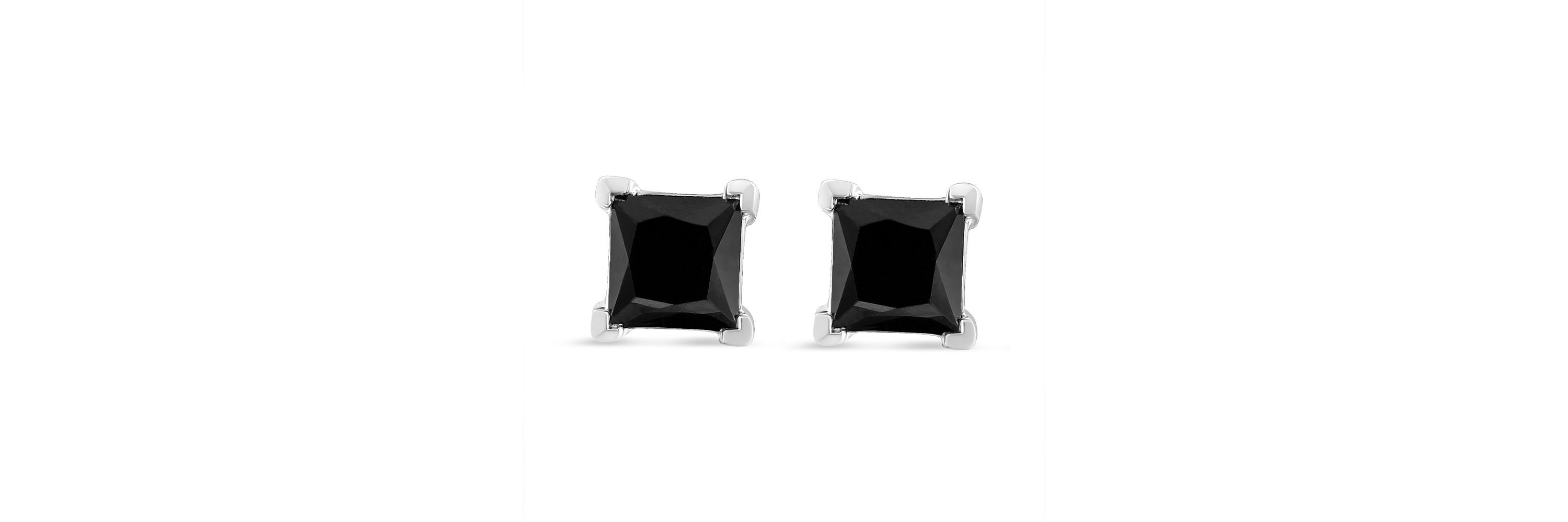 Silver 1/2 Ct Princess Black Diamond Classic Stud Earrings