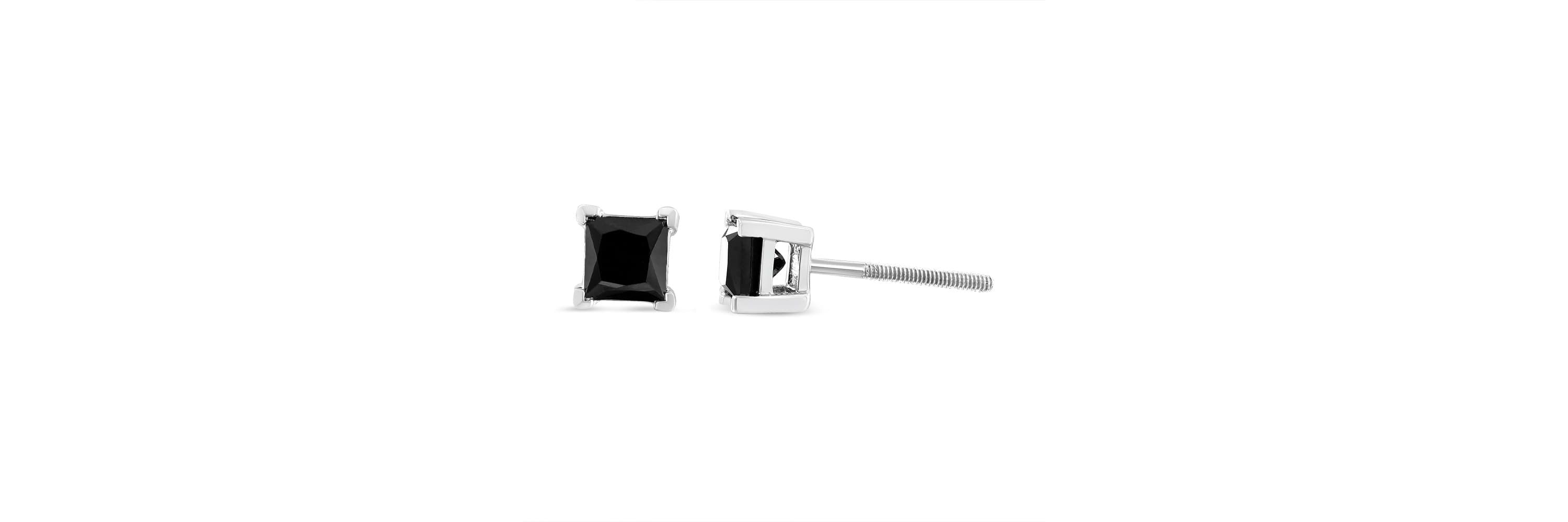 Silver 1/2 Ct Princess Black Diamond Classic Stud Earrings